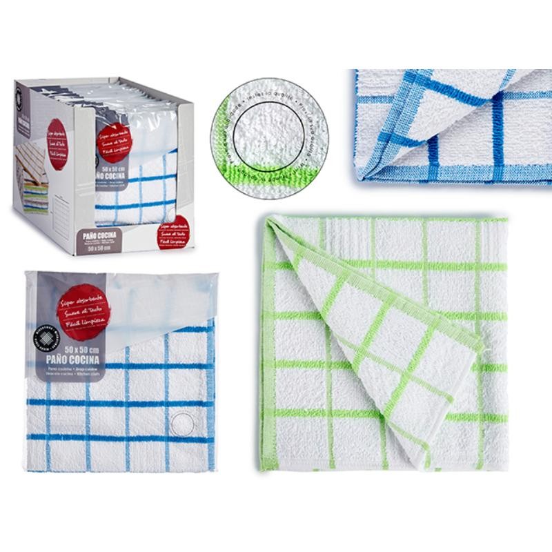 PAÑO MICROFIBRA 50X50 CM CUADROS SURT AZUL