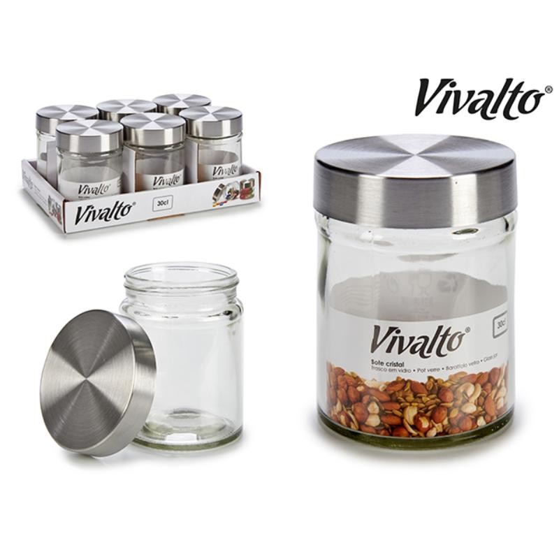 TARRO CRISTAL REDONDO TAPA ACERO