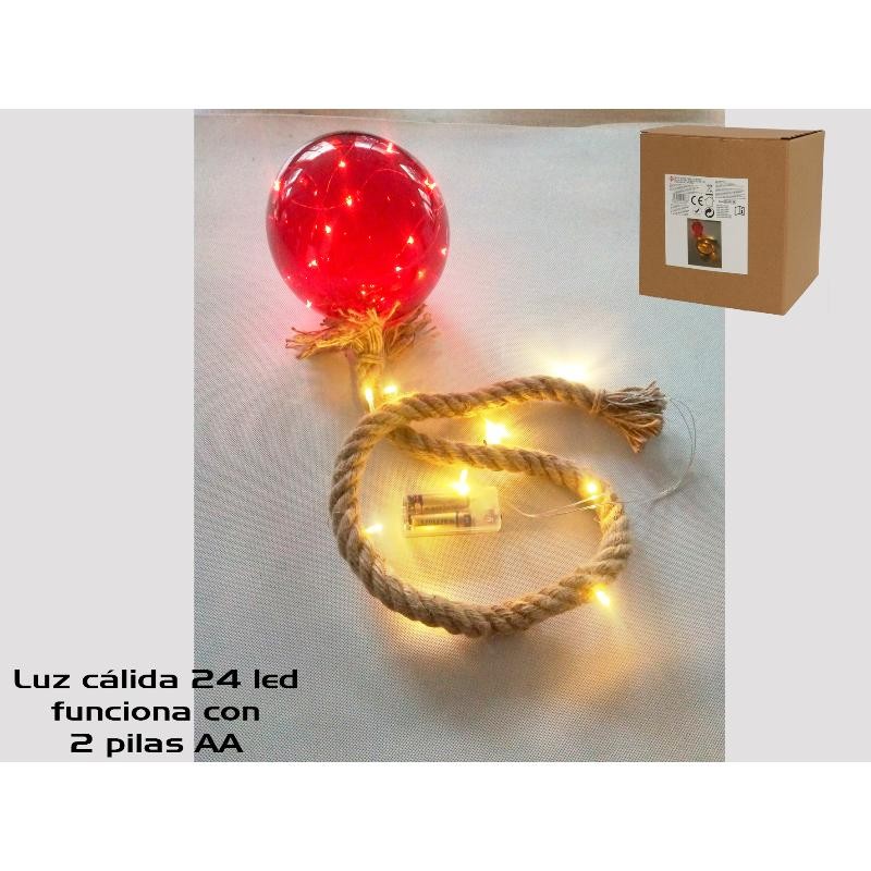 BOLA 24 LED ROJO CUERDA COLGANTE 15CM. / 1 METRO
