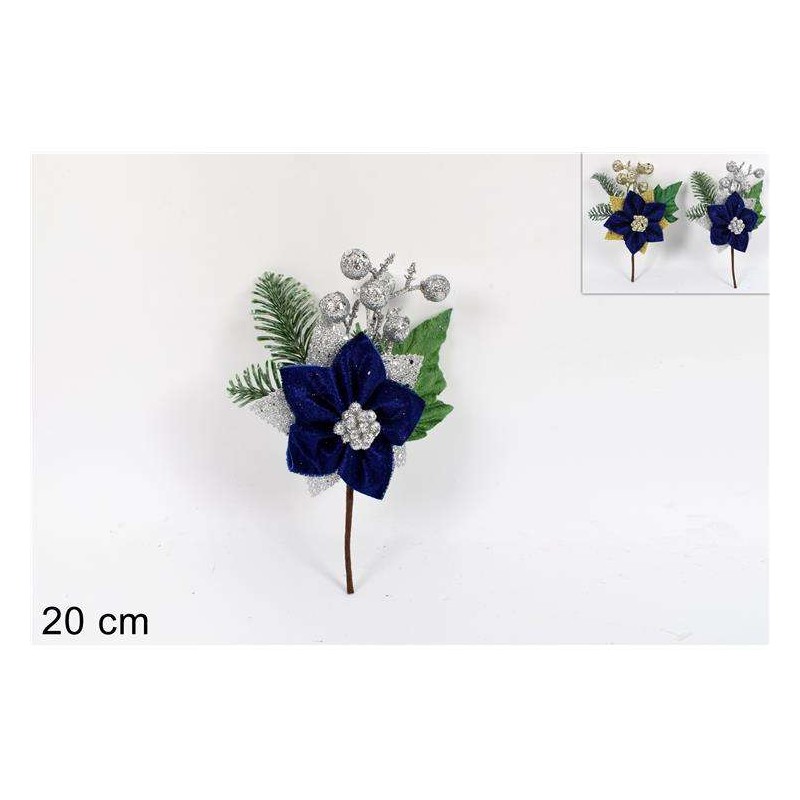 RAMO FIORE NATALIZIO 20 CM BLU 2ASS               