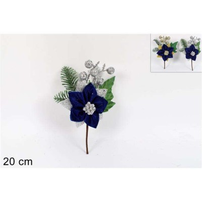 RAMO FIORE NATALIZIO 20 CM BLU 2ASS               