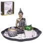 PORTAVELAS BUDA CON PIEDRA Y PLANTA DECORATIVA SURT