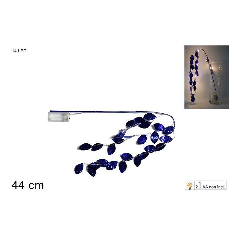 RAMO FOGLIE METALIZZATE C/14LED BLUSA             