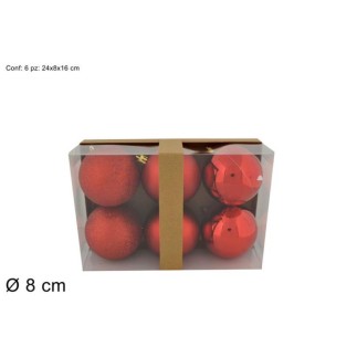 BOLAS 8 CM 6 PZS BRILLO / BRILLO/ MATE ROJO