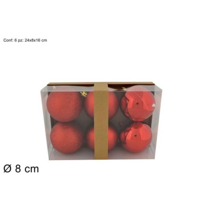 BOLAS 8 CM 6 PZS BRILLO / BRILLO/ MATE ROJO