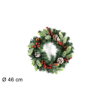 CORONA PUERTA TRASERA REDONDA DE 46CM. C / PINOS Y BAYAS