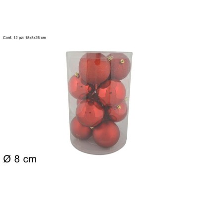 BOLA 8 CM 12 PZ BRILL/OPACA/MATE ROJO EN CAJA