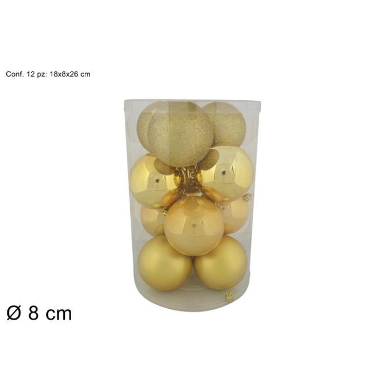 BOLA 8 CM 12 PZ BRILL/OPACA/MATE ORO EN CAJA