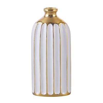 FLORERO PORCELANA BLANCO/ORO 16X9X36 CM.