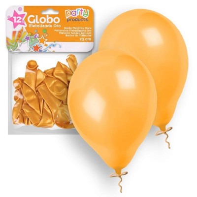 S/12 GLOBO METALIZADO ORO 23 CM