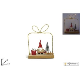 MADERA DE PAPÁ NOEL CON PAQUETE DE REGALO CON LUCES