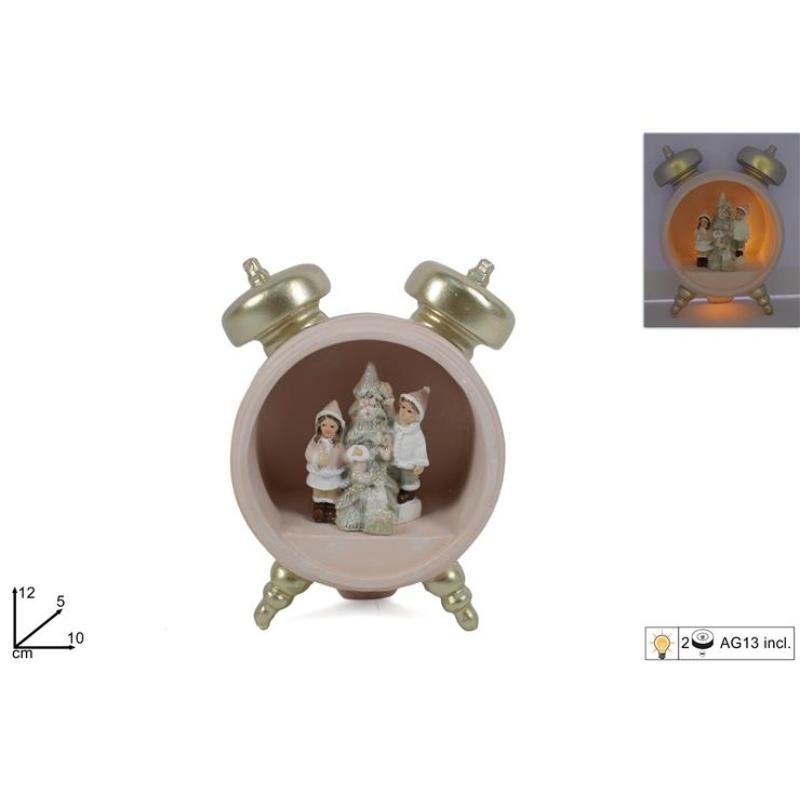 DESPERTADOR CON NIÑOS ROSA C/LUZ 12 CM
