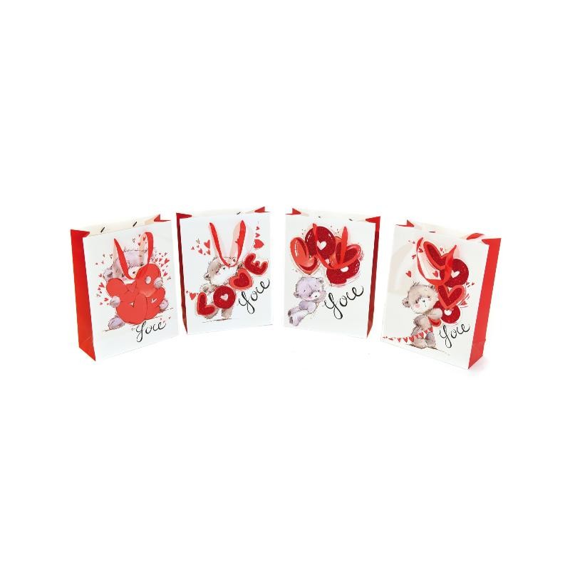 BOLSA DE SAN VALENTÍN "LOVE" CON BRILLO 24X18X8 CM DECORACIONES VARIADAS