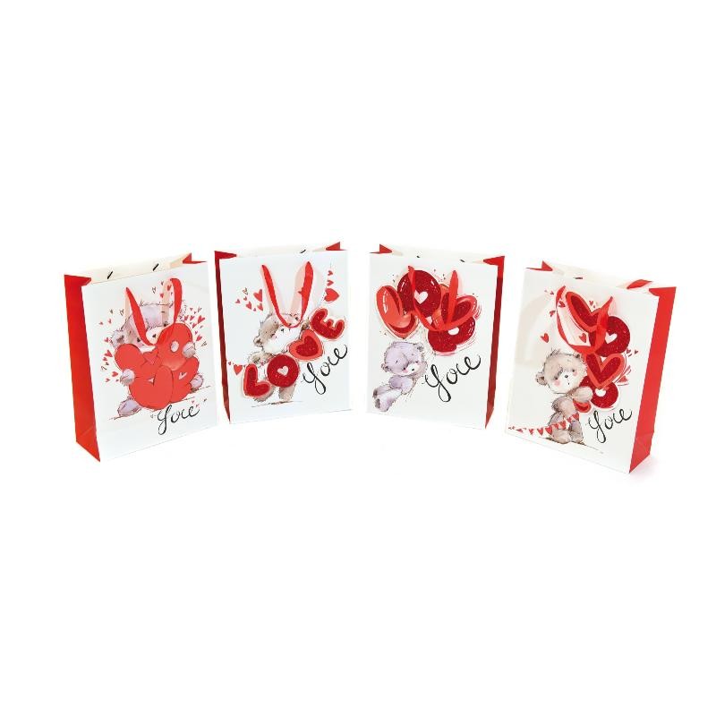 BOLSA DE SAN VALENTÍN "LOVE" CON BRILLO 32X26X10 CM DECORACIONES VARIADAS