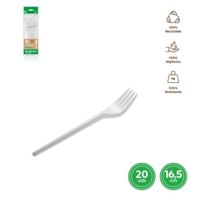 TENEDOR BLANCO 16.5 CM REUTILIZABLE 20 UDS