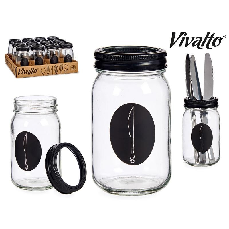 CUBERTERO VIDRIO CON TAPA METAL CUCHILL