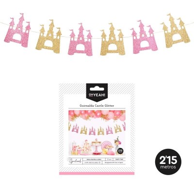 GUIRNALDA PRINCESS CASTLE ORO Y ROSA GLITTER 2.15 M