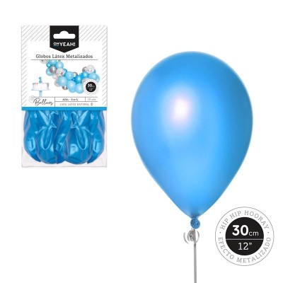 GLOBO AZUL METALIZADO 30 CM LATX 10 UDS