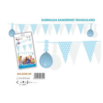 GUIRNALDA BANDERINES TRIANGULARES CELESTE