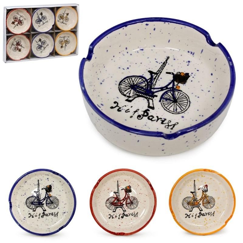 CENICERO REDONDO PARIS CERAMICA SURT. 12.5 X 12.5 X 4 CM.