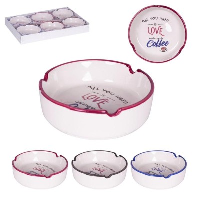 CENICERO REDONDO LOVE AND COFFE CERAMICA SUR. 12 X 12 X 4 CM.