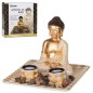 PORTAVELAS BUDA DORADO CON PIEDRA DECORATIVA BASE CUADRAD