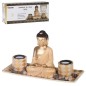 PORTAVELAS BUDA DORADO CON PIEDRA DECORATIVA BASE RECTANGULAR