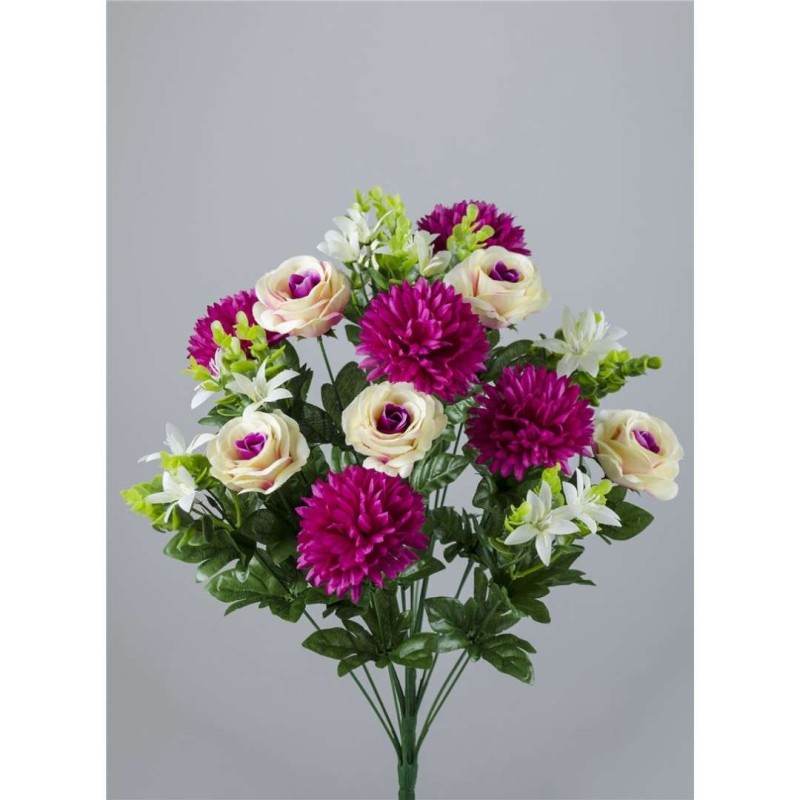 RAMO ROSA/CRISANTEMO X18 58CM CREMA/FUXIA         