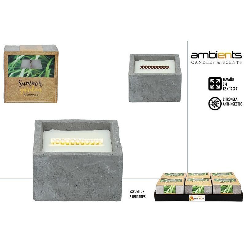 VELA CEMENTO JARDIN CITRONELLA 12X12X7 CM