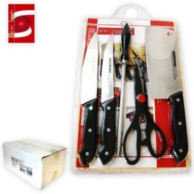 JGO 6 PCS COPUER 4 CUCHILLOS, 1 TIJERA TABLA DE MADERA