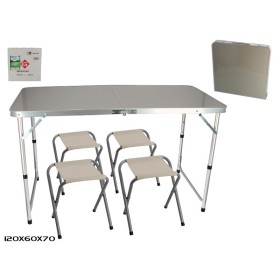 CONJUNTO MESA + 4 SILLAS CAMPING 120X60X70 CM.