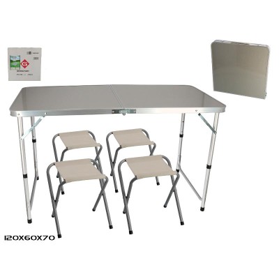 CONJUNTO MESA + 4 SILLAS CAMPING 120X60X70 CM.