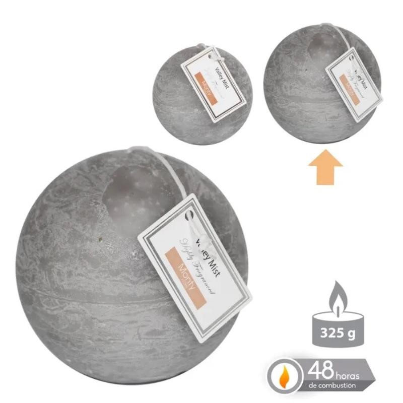 VELA BOLA PERFUMADA GRIS 9 CM