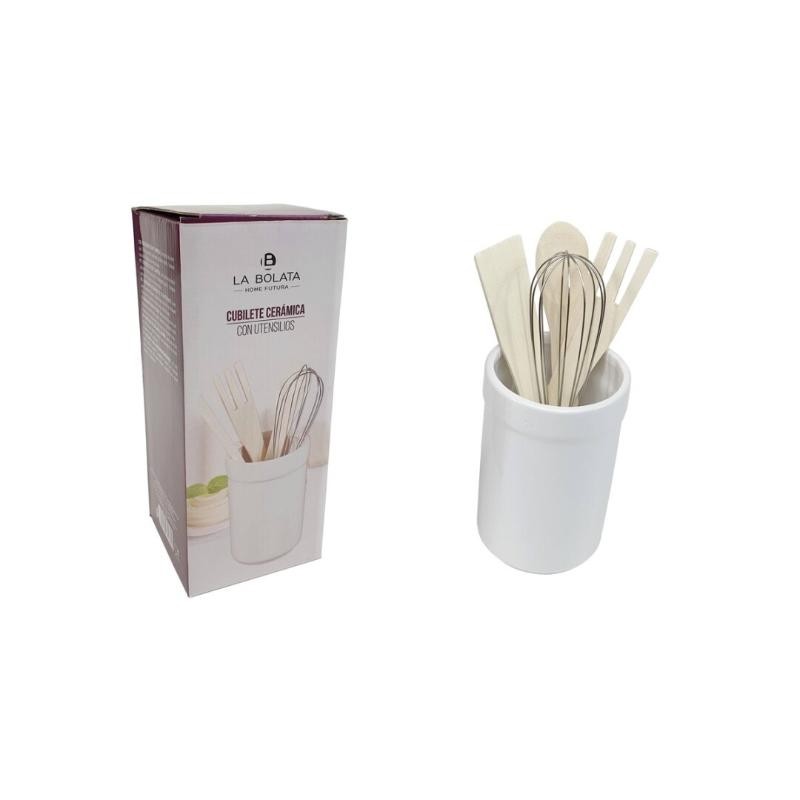 CUBILETE UTENSILIOS COCINA CERAMICA BLANCA