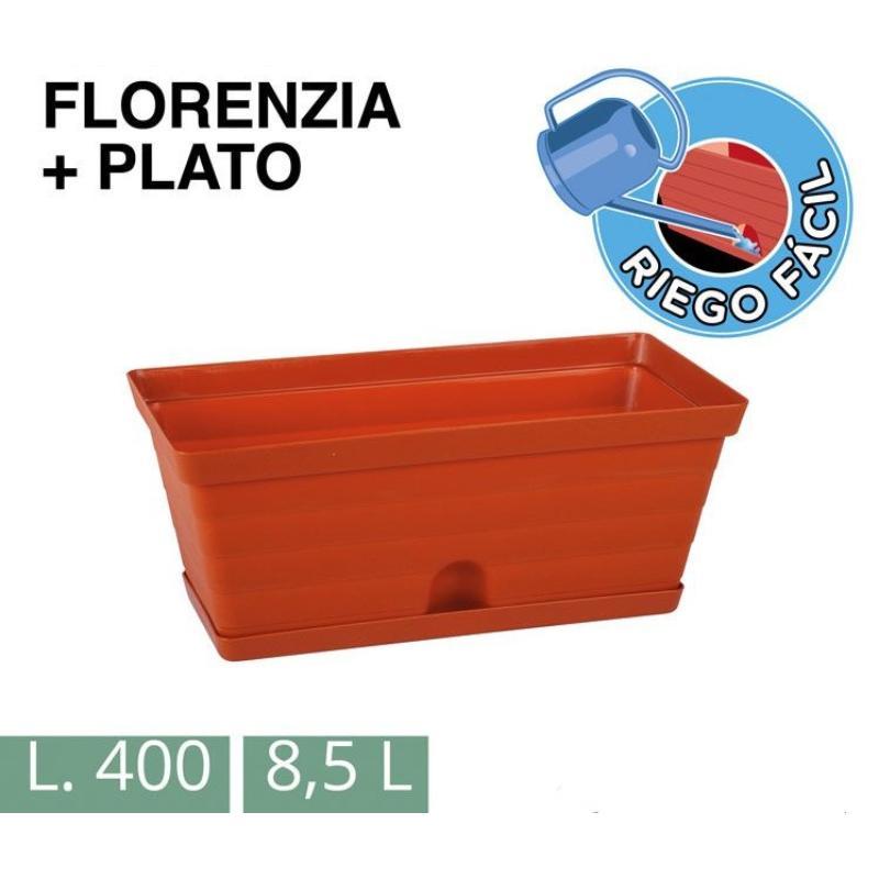 JARDINERA + PLATO FLORENCIA 40CM 8.5L. / TERRACOTA