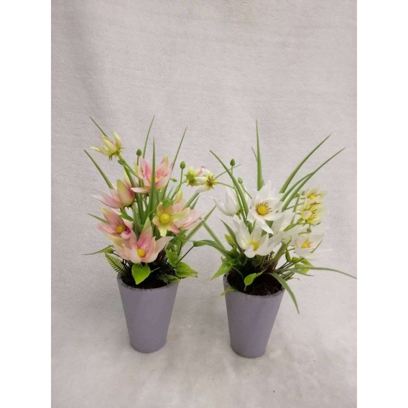 MACETA CON FLOR 2 COL SURT 28H CM