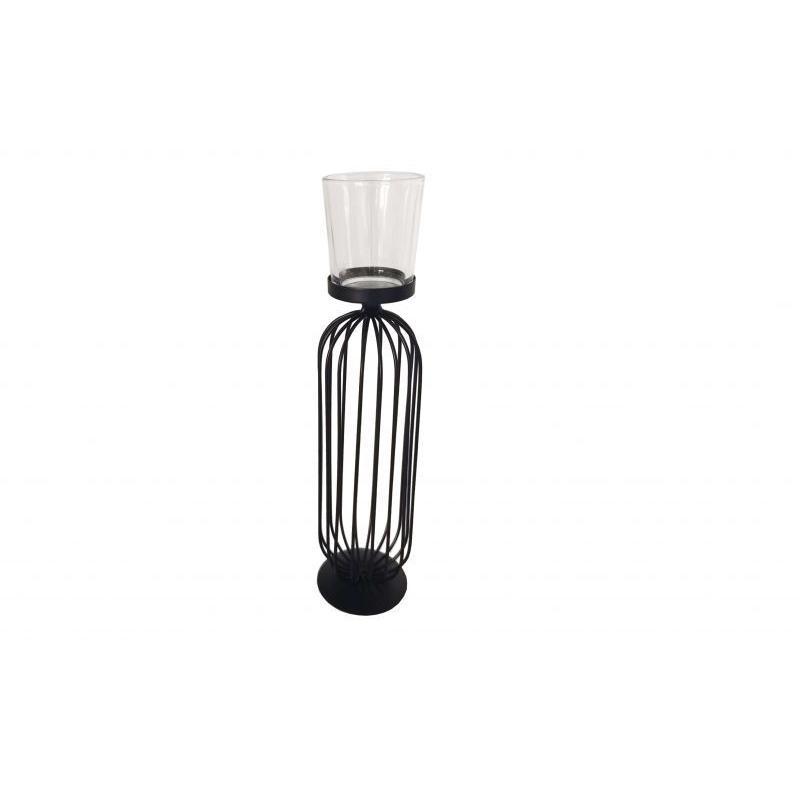 PORTAVELAS METAL NEGRO 7*7*24H CM