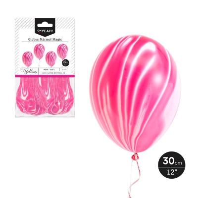 GLOBO MARMOL MAGIC ROSA 30 CM LATEX 5 UDS