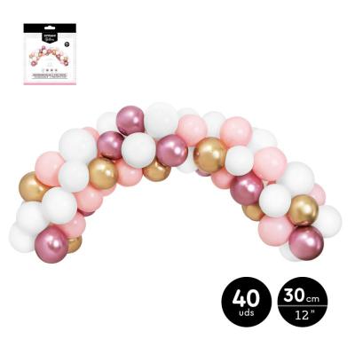 SET ARCO GLOBOS ROSA Y ORO LATEX 40 UDS 1.5 M