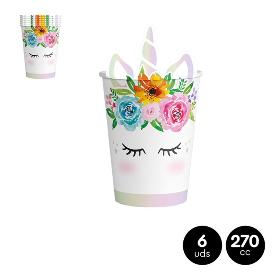 VASO CARTON UNICORNIO IRISDISCENTE 270 CC 6 UDS