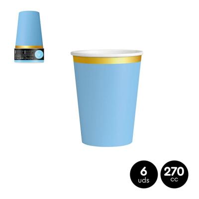 VASOS CARTON AZUL PASTEL METAL 270 CC 6 UDS