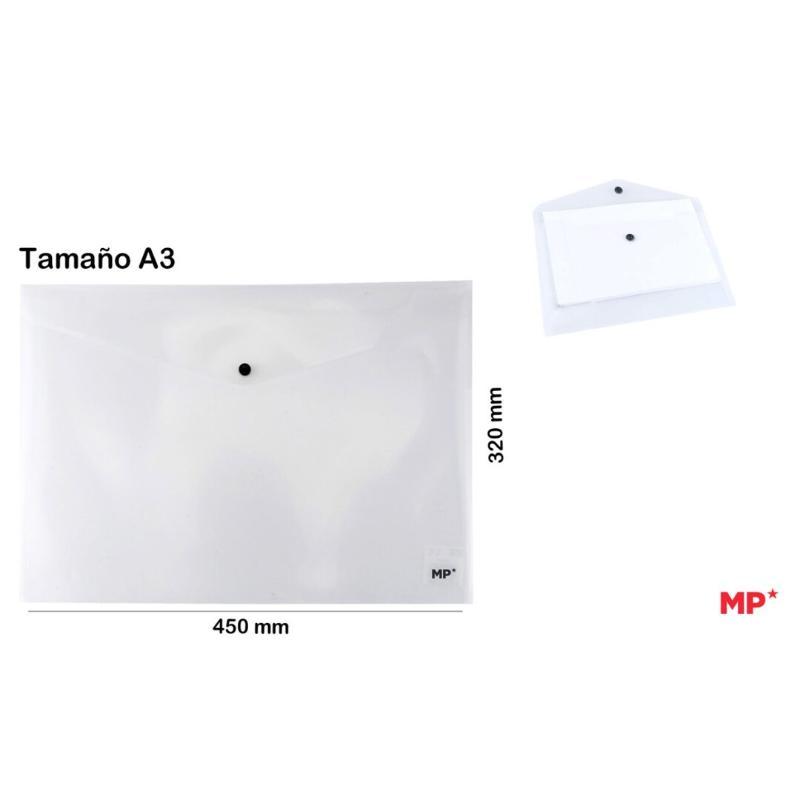 CARPETA SOBRE CON BOTON A3 TRANSPARENTE