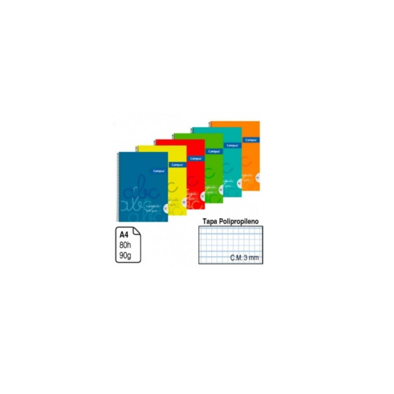 BLOC ESPIRAL CAMPUS A4 TAPA POLIPROPILENO 80H 90G CM CUADRICULA 3MM