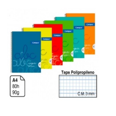 BLOC ESPIRAL CAMPUS A4 TAPA POLIPROPILENO 80H 90G CM CUADRICULA 3MM