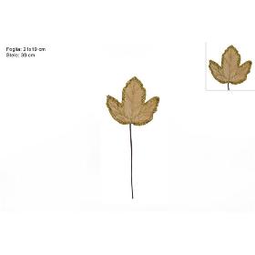 TALLO DE HOJA TERCIOPELO BEIGE C/BORDE LENTEJUELAS DORADAS