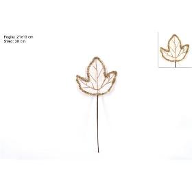 TALLO DE HOJA TERCIOPELO BLANCA C/BORDE LENTEJUELAS DORADAS