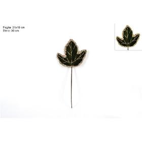 TALLO DE HOJA TERCIOPELO VERDE C/BORDE LENTEJUELAS DORADAS