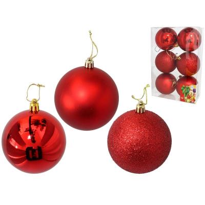 CAJA 6 BOLAS DE NAVIDAD ROJAS 8CM. SURT.