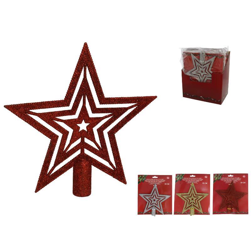 PUNTA ARBOL ESTRELLA TRIPLE PURPURINA 19 CM