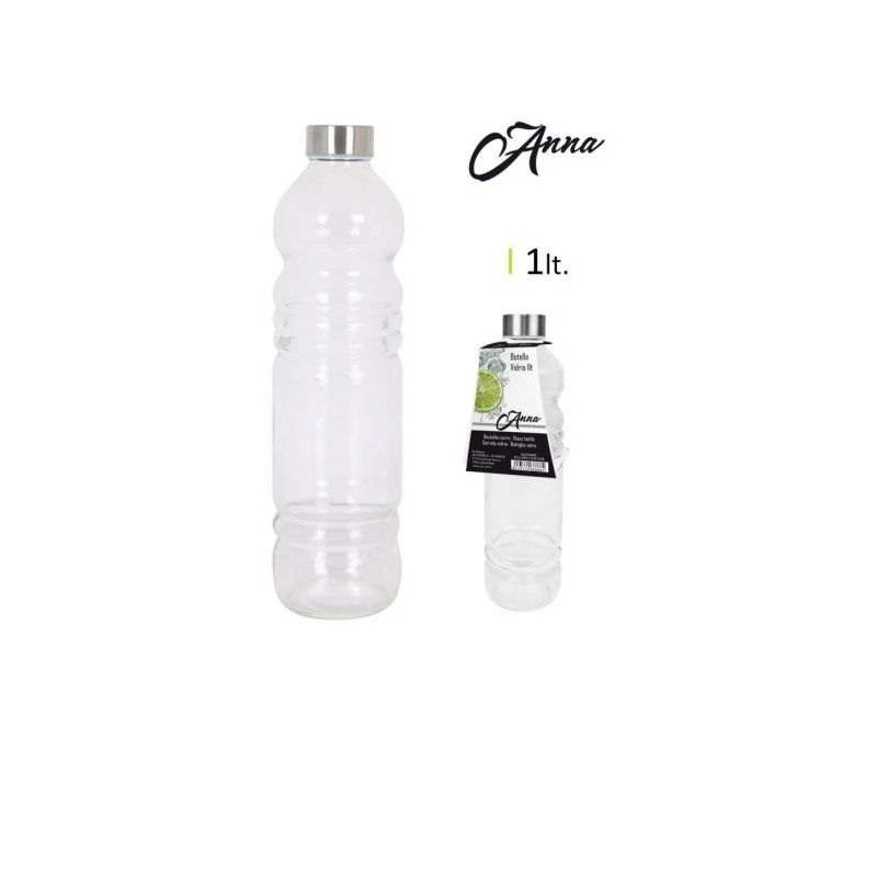 BOTELLA VIDRIO 1L TAP MET 8X31CM ANNA             